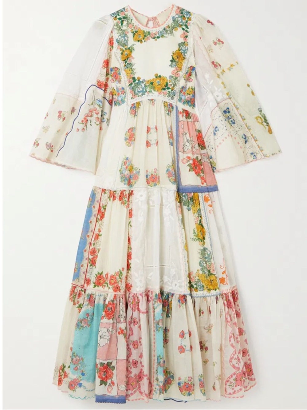 Zimmermann Clover Patchwork Dress Floral Open Back Midi Colorful Resort Size 0P